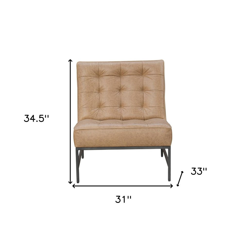 31" Cream And Black Genuine Leather Tufted Slipper Chair HomeRoots