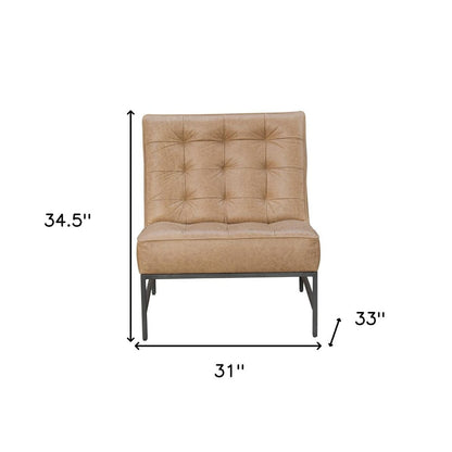 31" Cream And Black Tufted Genuine Leather And Iron Slipper Chair HomeRoots