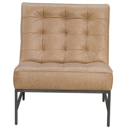 31" Cream And Black Genuine Leather Tufted Slipper Chair HomeRoots