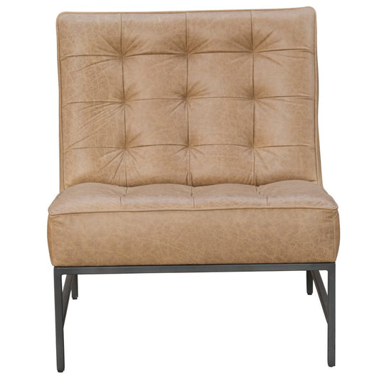 31" Cream And Black Tufted Genuine Leather And Iron Slipper Chair HomeRoots