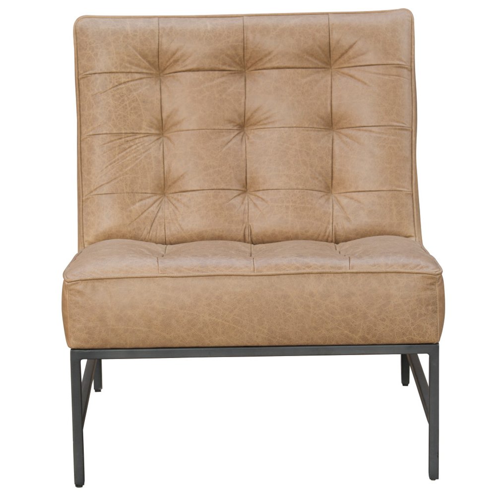 31" Cream And Black Genuine Leather Tufted Slipper Chair HomeRoots