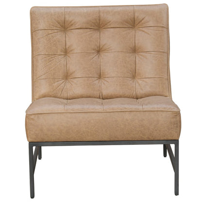 31" Cream And Black Genuine Leather Tufted Slipper Chair HomeRoots