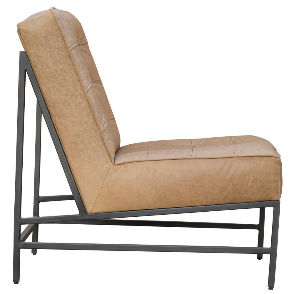 31" Cream And Black Genuine Leather Tufted Slipper Chair HomeRoots