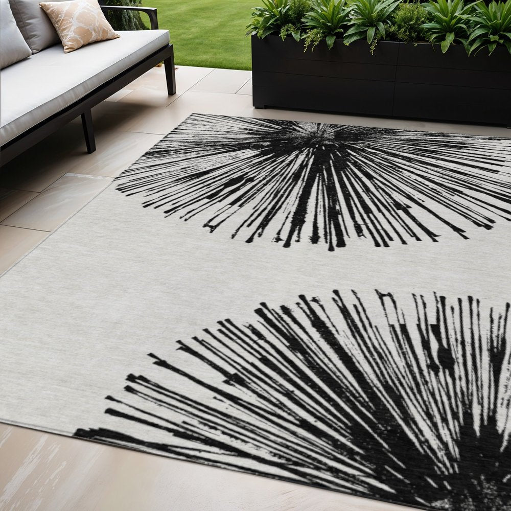 5' X 8' Black And Ivory Abstract Washable Indoor Outdoor Area Rug — view 1