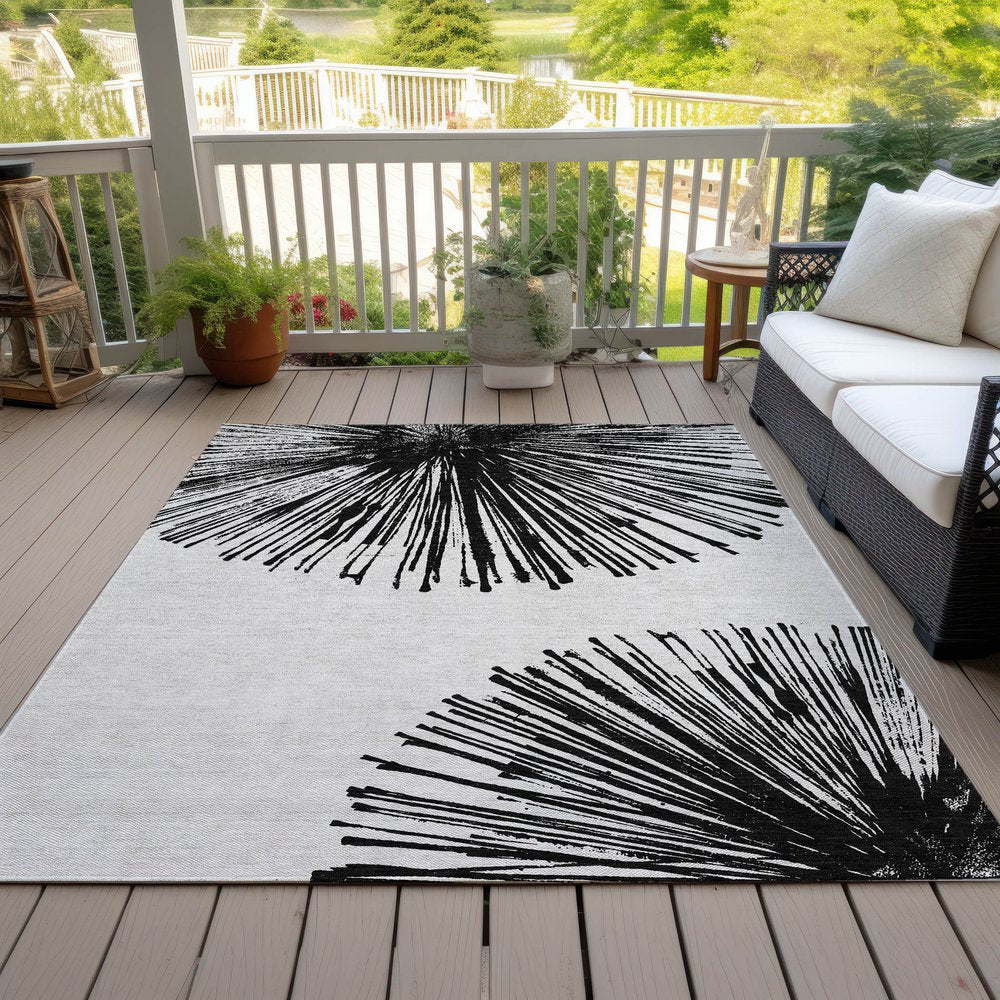 5' X 8' Black And Ivory Abstract Washable Indoor Outdoor Area Rug HomeRoots