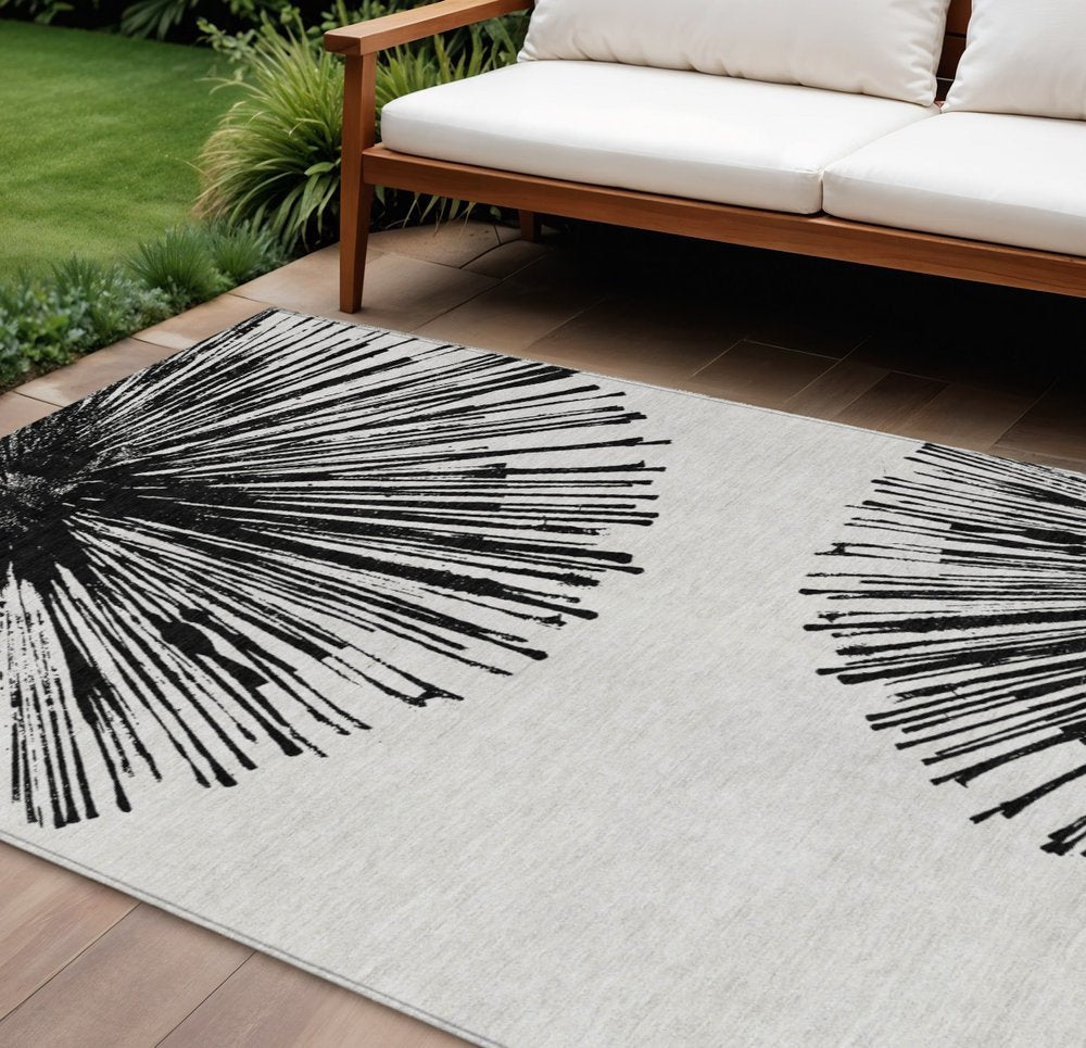 5' X 8' Black And Ivory Abstract Washable Indoor Outdoor Area Rug HomeRoots