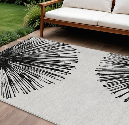 5' X 8' Black And Ivory Abstract Washable Indoor Outdoor Area Rug HomeRoots
