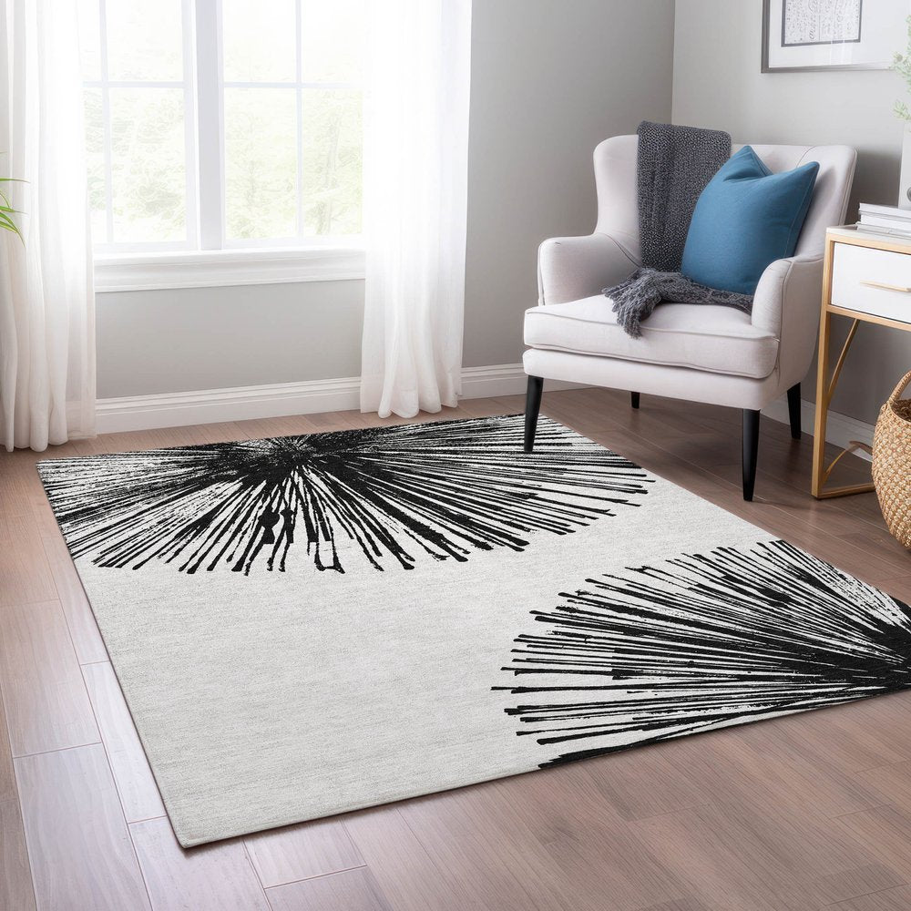 5' X 8' Black And Ivory Abstract Washable Indoor Outdoor Area Rug — view 21