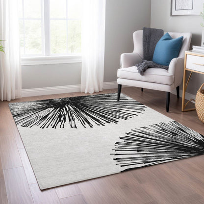 5' X 8' Black And Ivory Abstract Washable Indoor Outdoor Area Rug HomeRoots