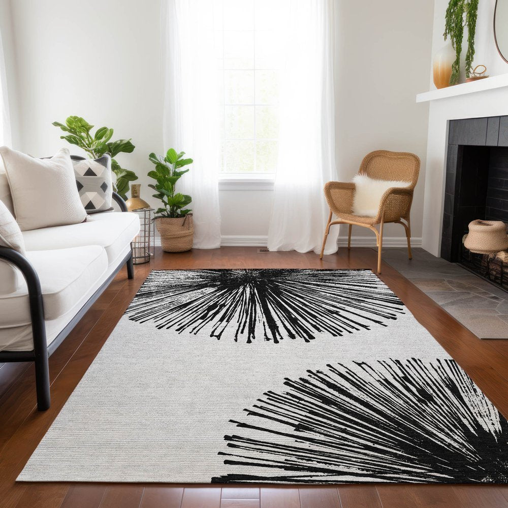 5' X 8' Black And Ivory Abstract Washable Indoor Outdoor Area Rug — view 22