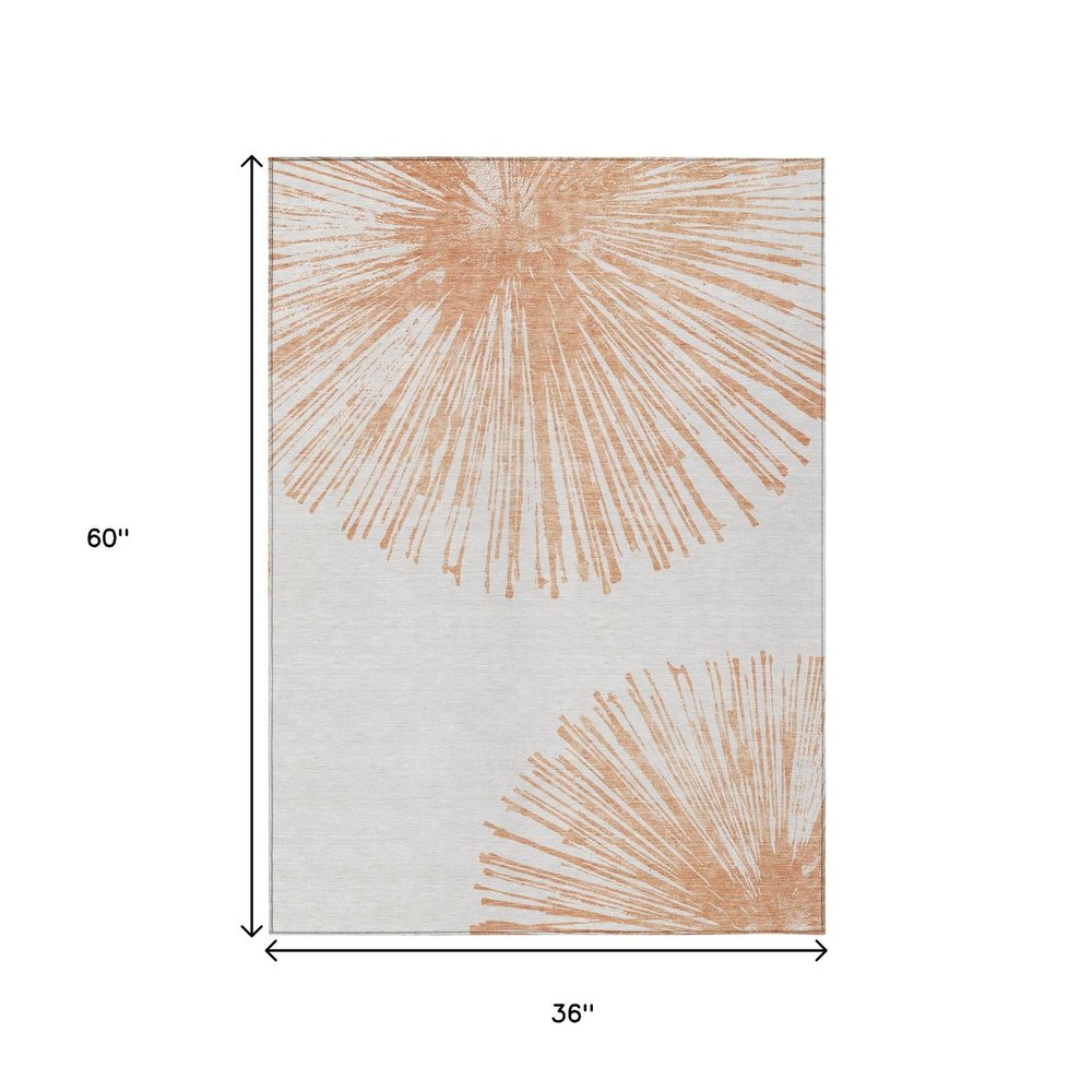 3' X 5' Salmon And Ivory Abstract Washable Indoor Outdoor Area Rug HomeRoots
