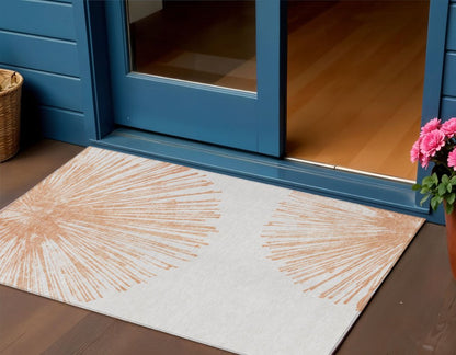 3' X 5' Salmon And Ivory Abstract Washable Indoor Outdoor Area Rug HomeRoots