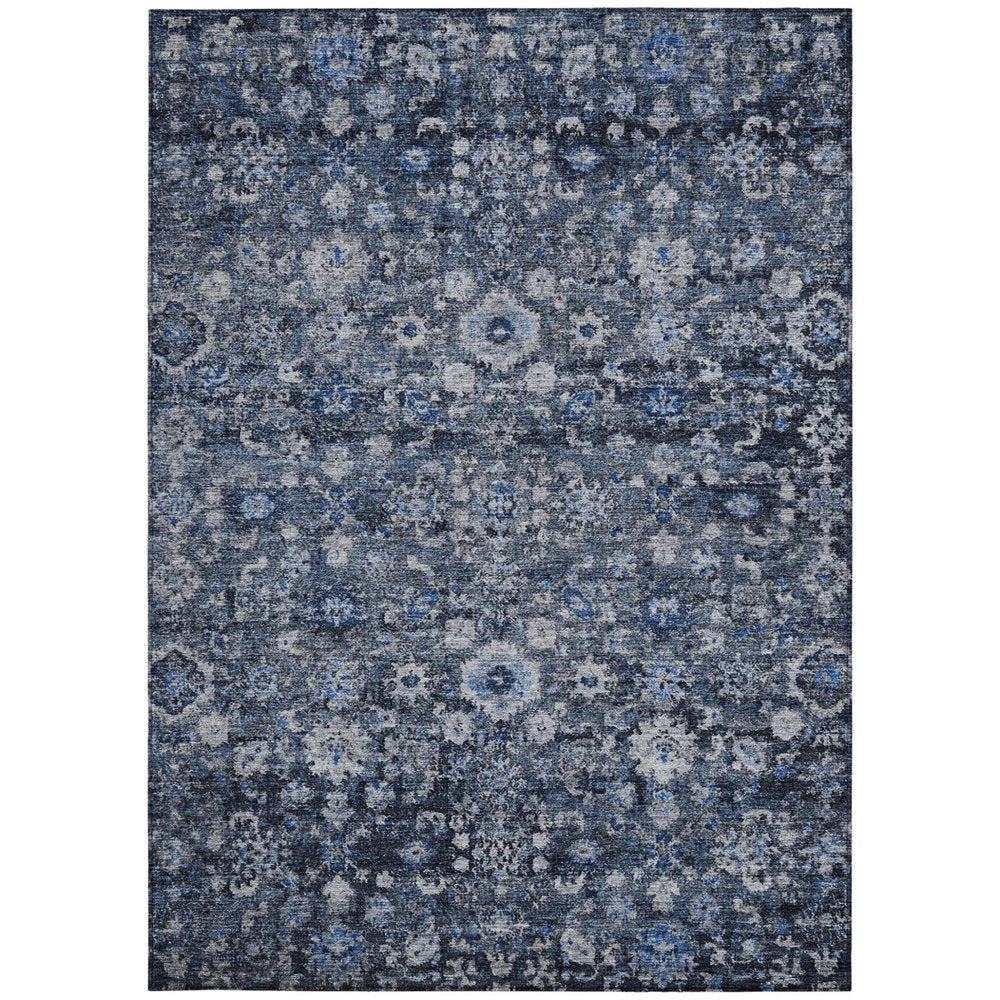 5' X 8' Navy Blue And Sky Blue Oriental Washable Indoor Outdoor Area Rug — view 5