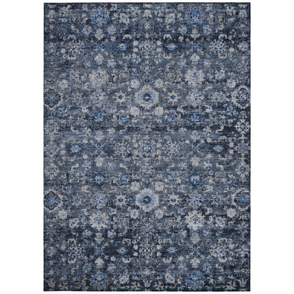 5' X 8' Navy Blue And Sky Blue Oriental Washable Indoor Outdoor Area Rug HomeRoots