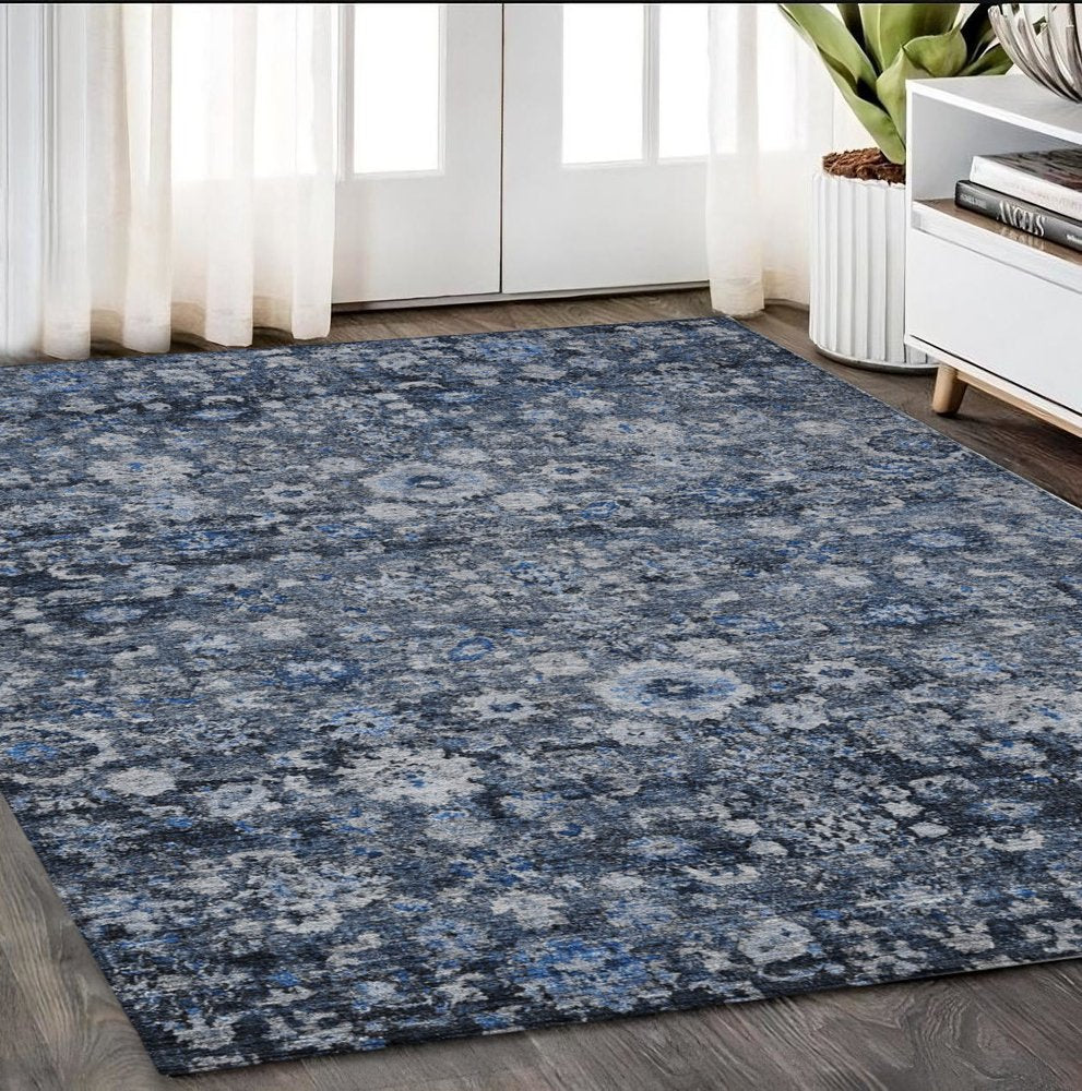 5' X 8' Navy Blue And Sky Blue Oriental Washable Indoor Outdoor Area Rug HomeRoots