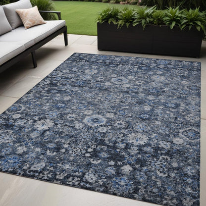 5' X 8' Navy Blue And Sky Blue Oriental Washable Indoor Outdoor Area Rug HomeRoots