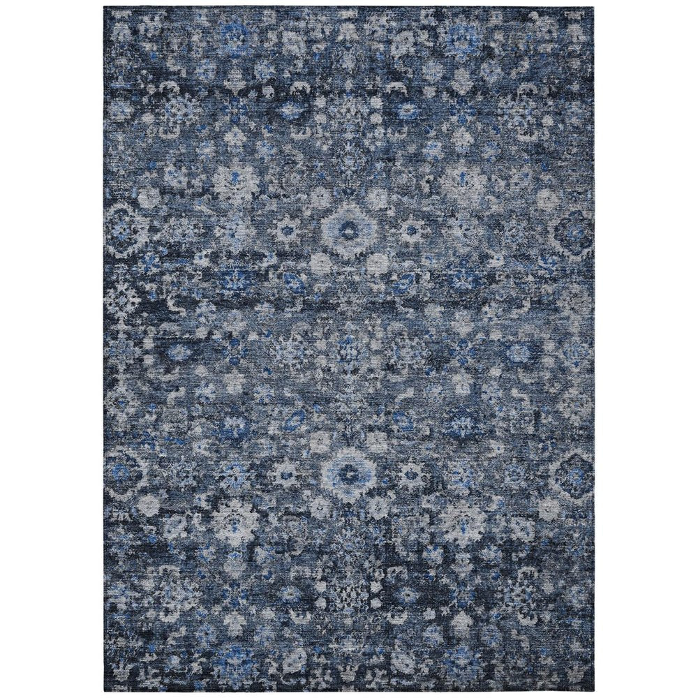 5' X 8' Navy Blue And Sky Blue Oriental Washable Indoor Outdoor Area Rug — view 1
