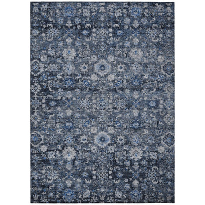 5' X 8' Navy Blue And Sky Blue Oriental Washable Indoor Outdoor Area Rug HomeRoots
