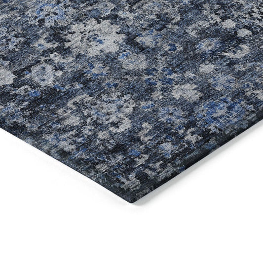 5' X 8' Navy Blue And Sky Blue Oriental Washable Indoor Outdoor Area Rug