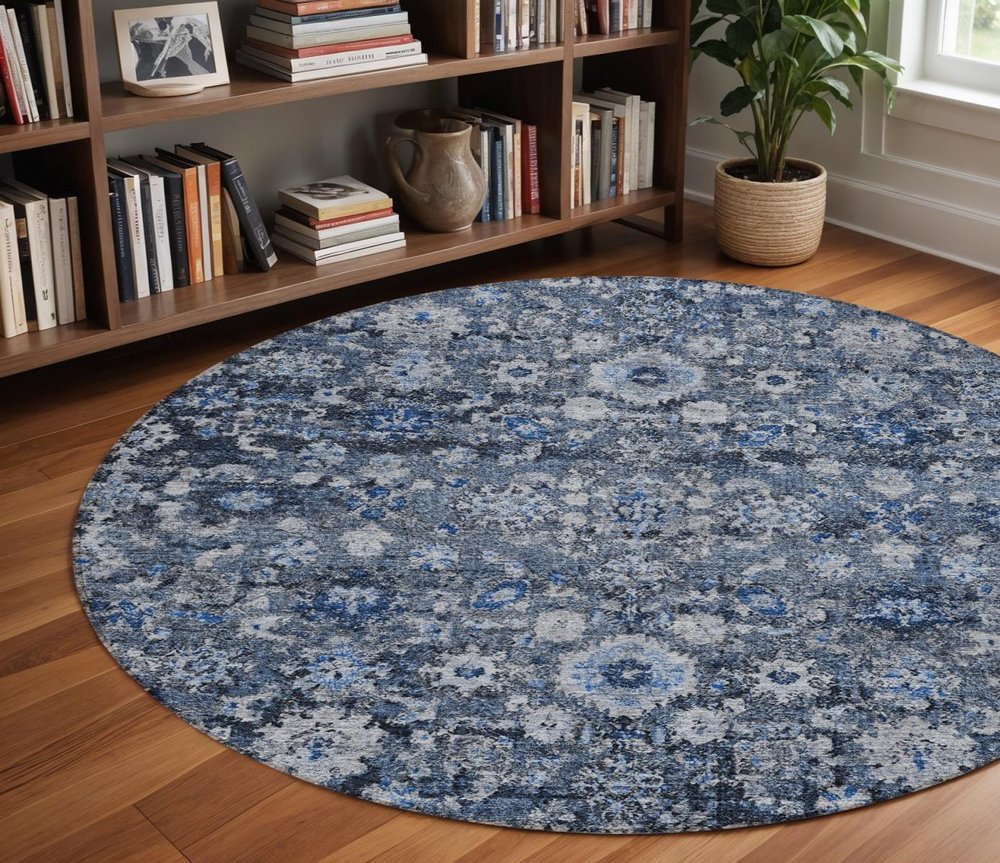 5' X 8' Navy Blue And Sky Blue Oriental Washable Indoor Outdoor Area Rug — view 13