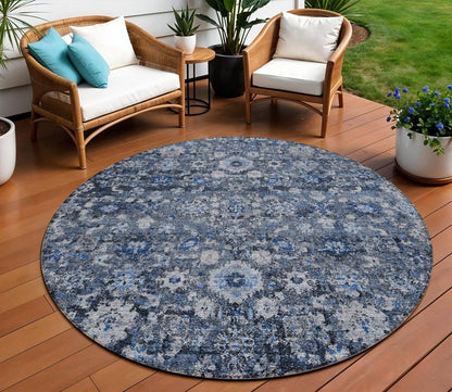 5' X 8' Navy Blue And Sky Blue Oriental Washable Indoor Outdoor Area Rug HomeRoots