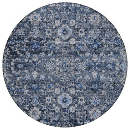 5' X 8' Navy Blue And Sky Blue Oriental Washable Indoor Outdoor Area Rug HomeRoots