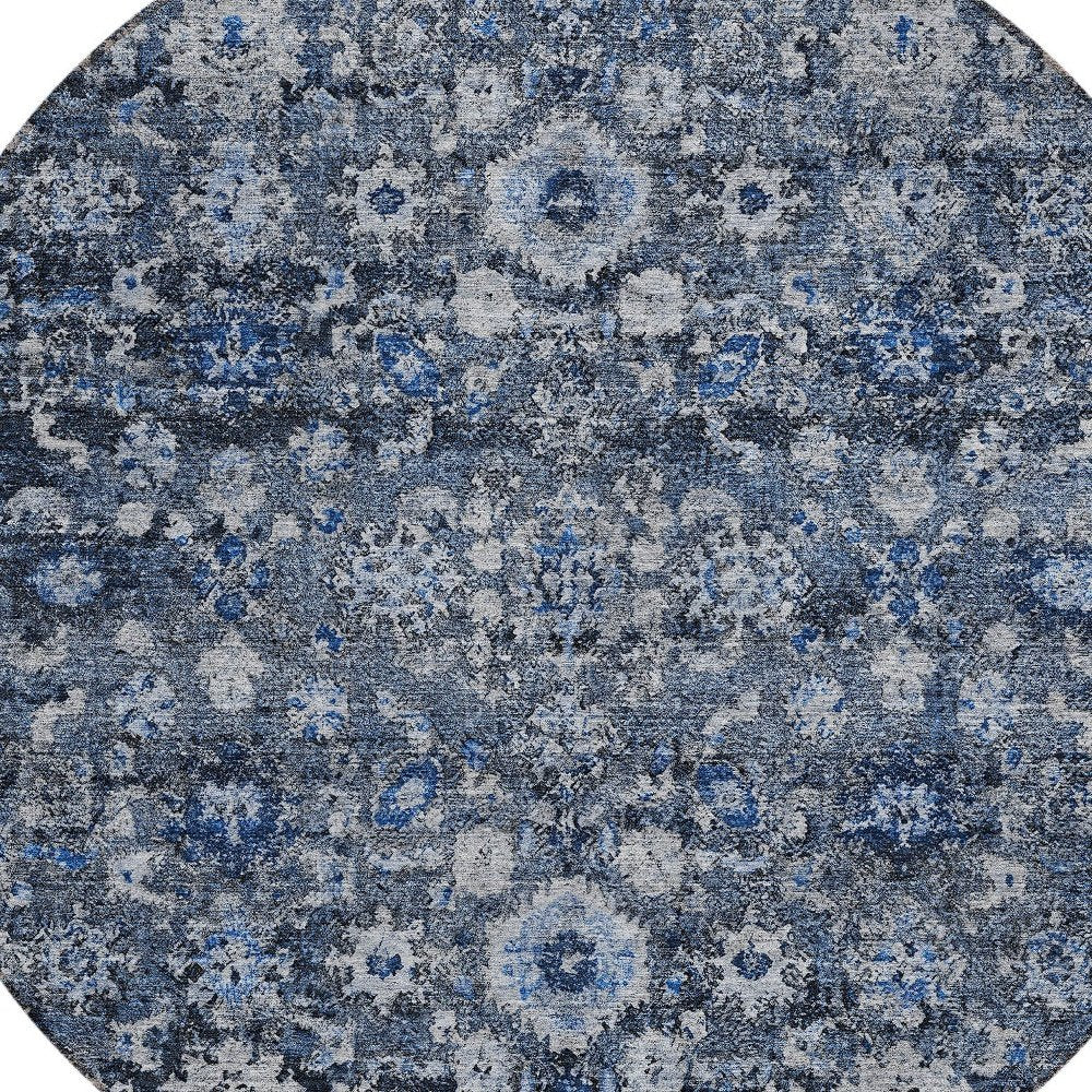 5' X 8' Navy Blue And Sky Blue Oriental Washable Indoor Outdoor Area Rug HomeRoots
