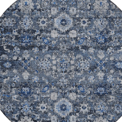 5' X 8' Navy Blue And Sky Blue Oriental Washable Indoor Outdoor Area Rug HomeRoots