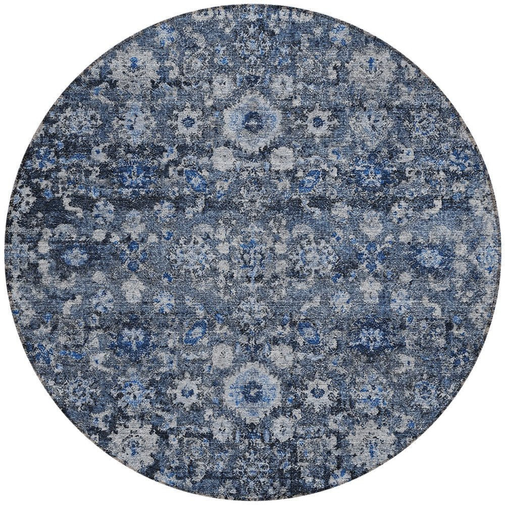 5' X 8' Navy Blue And Sky Blue Oriental Washable Indoor Outdoor Area Rug — view 11