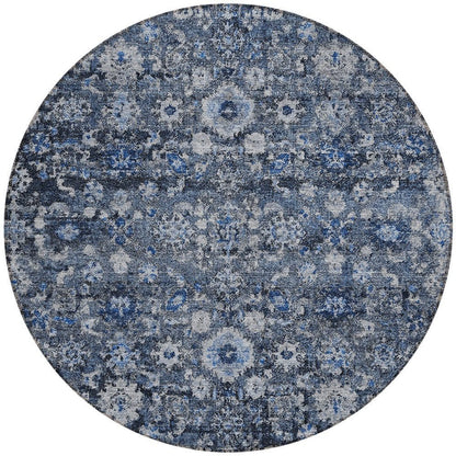 5' X 8' Navy Blue And Sky Blue Oriental Washable Indoor Outdoor Area Rug HomeRoots