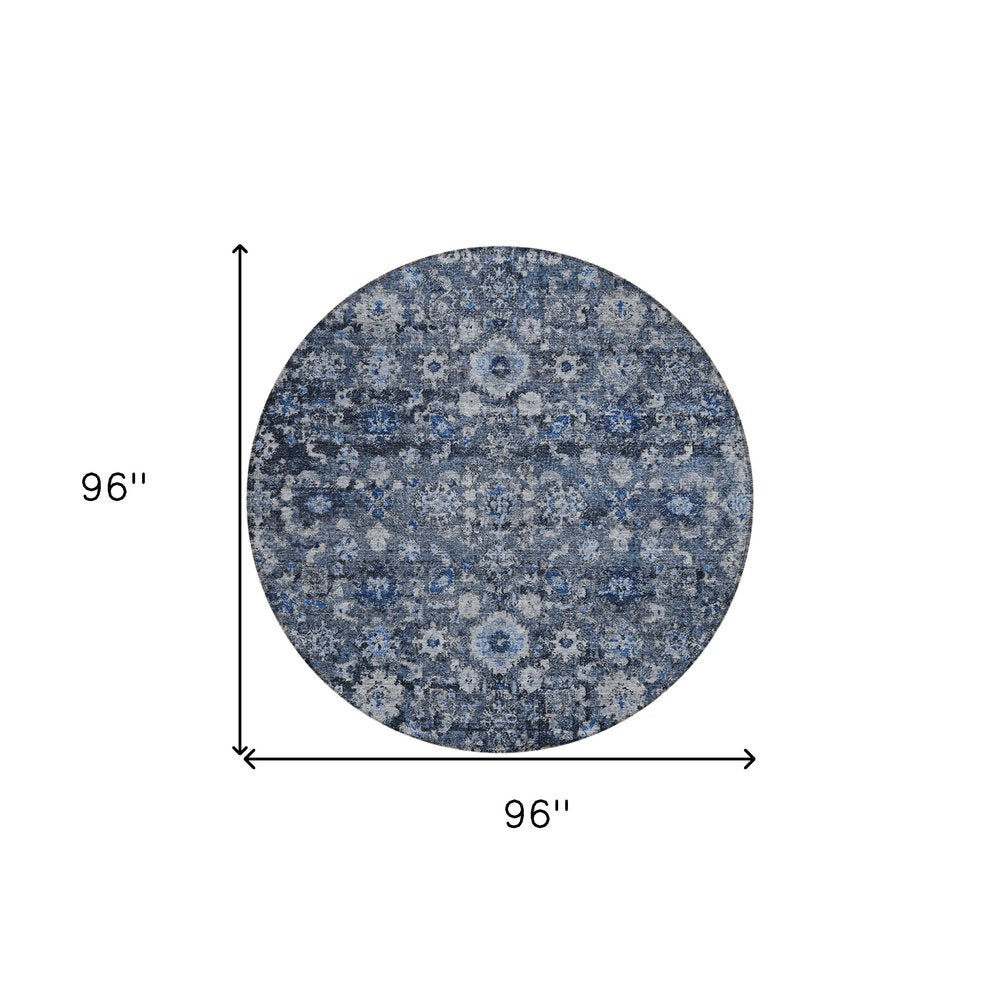 5' X 8' Navy Blue And Sky Blue Oriental Washable Indoor Outdoor Area Rug — view 12