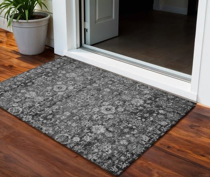 3' X 5' Gray Charcoal And Silver Oriental Washable Indoor Outdoor Area Rug HomeRoots