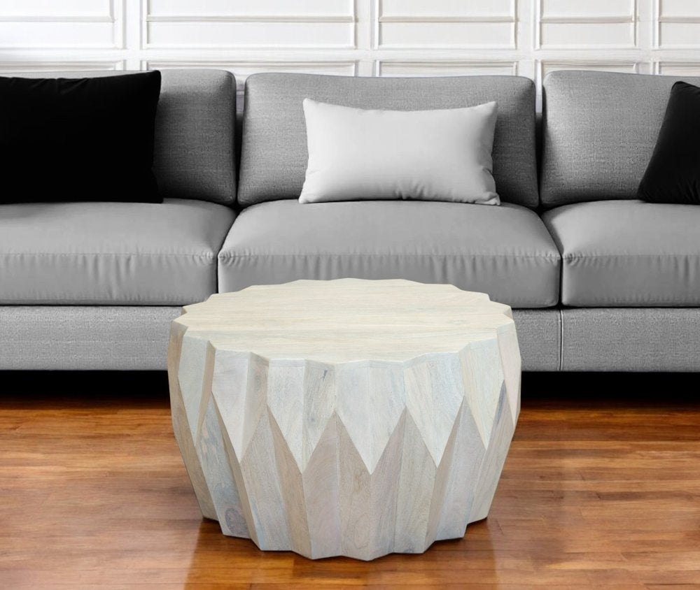 32" Off White Solid Wood Round Block Coffee Table HomeRoots