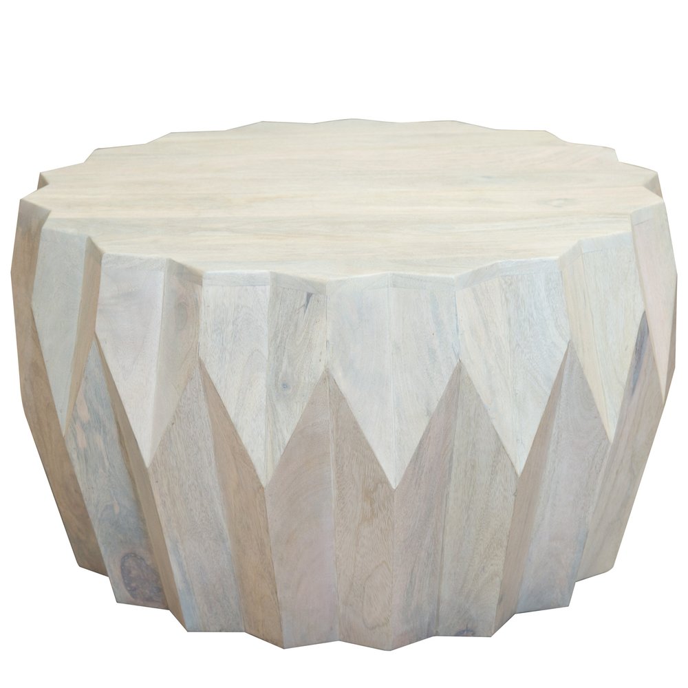32" Off White Solid Wood Round Block Coffee Table HomeRoots