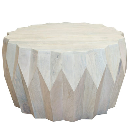 32" Off White Solid Wood Round Block Coffee Table HomeRoots