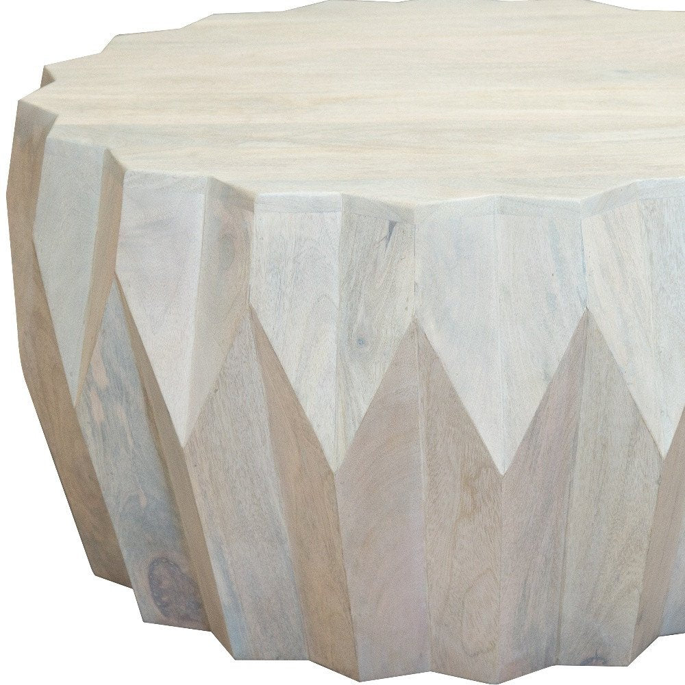 32" Off White Solid Wood Round Block Coffee Table HomeRoots