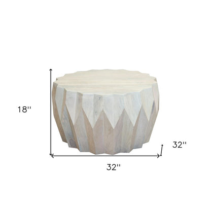 32" Off White Solid Wood Round Block Coffee Table HomeRoots