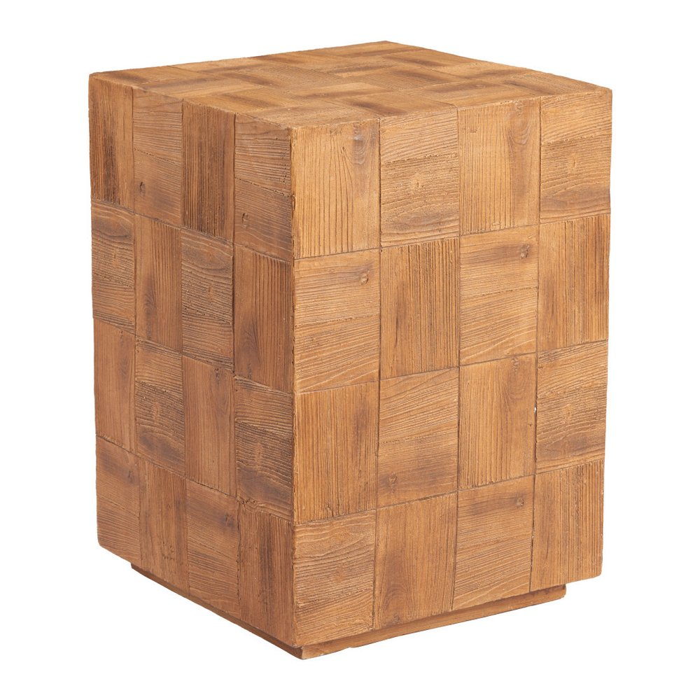 22" Natural Faux Wood Steel Block End Table HomeRoots