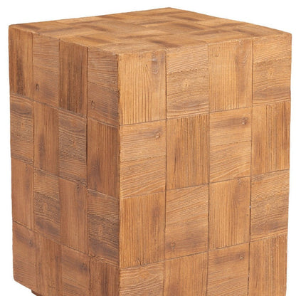 22" Natural Faux Wood Steel Block End Table HomeRoots
