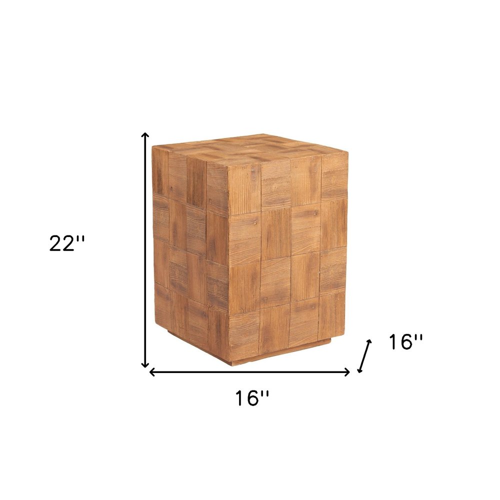 22" Natural Faux Wood Steel Block End Table HomeRoots