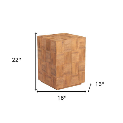 22" Natural Faux Wood Steel Block End Table HomeRoots
