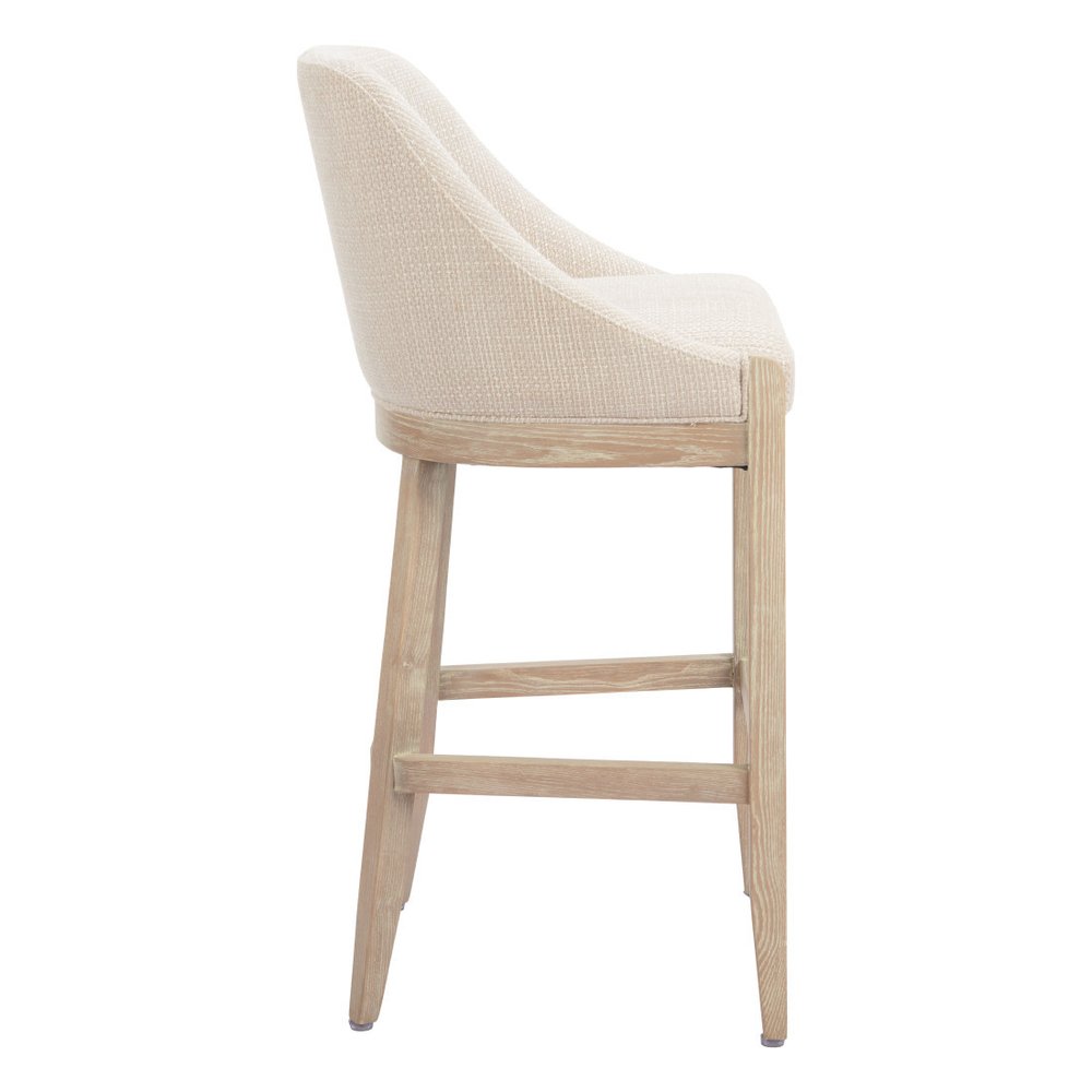 31" Beige And Natural Fabric And Solid Wood Bar Height Bar Chair HomeRoots