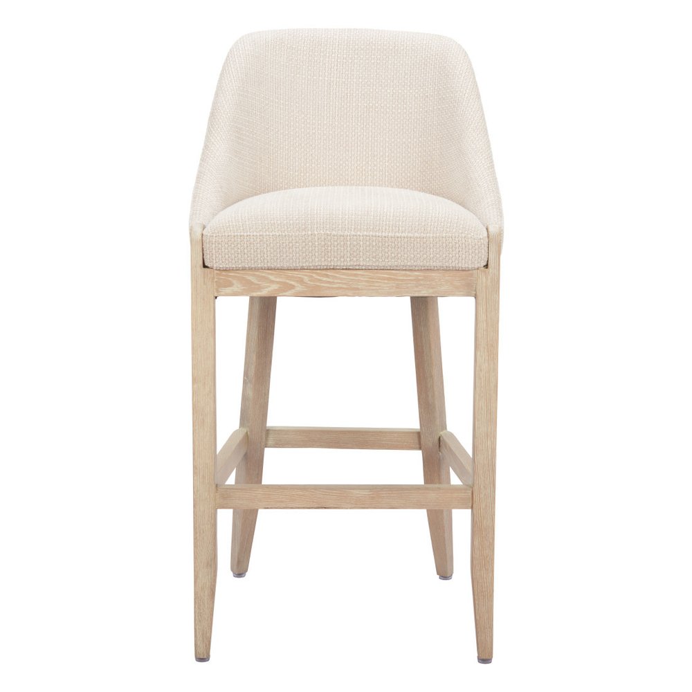 31" Beige And Natural Fabric And Solid Wood Bar Height Bar Chair HomeRoots
