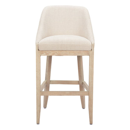 31" Beige And Natural Fabric And Solid Wood Bar Height Bar Chair HomeRoots