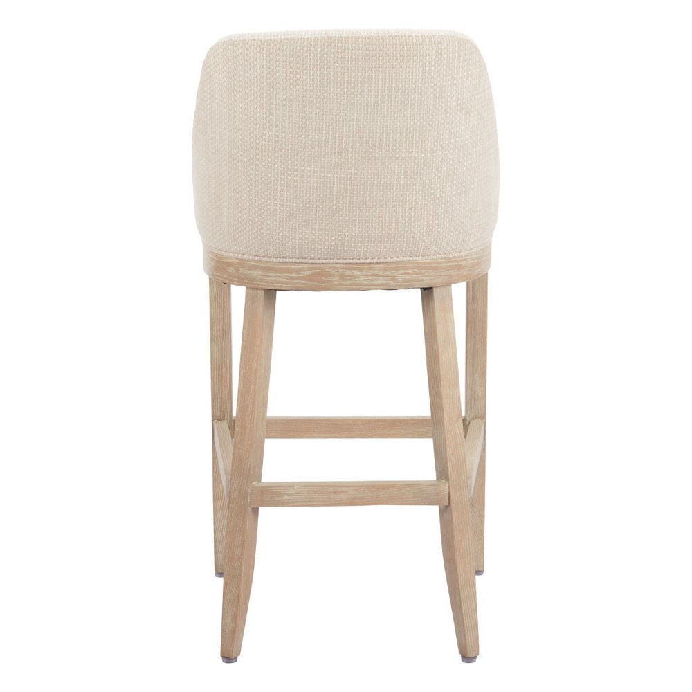 31" Beige And Natural Fabric And Solid Wood Bar Height Bar Chair HomeRoots