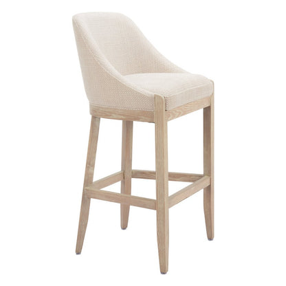 31" Beige And Natural Fabric And Solid Wood Bar Height Bar Chair HomeRoots