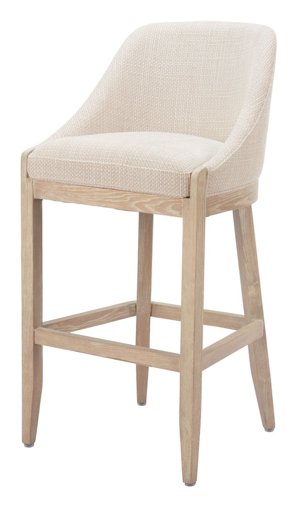 31" Beige and Natural Fabric and Solid Wood Bar Height Bar Chair HomeRoots