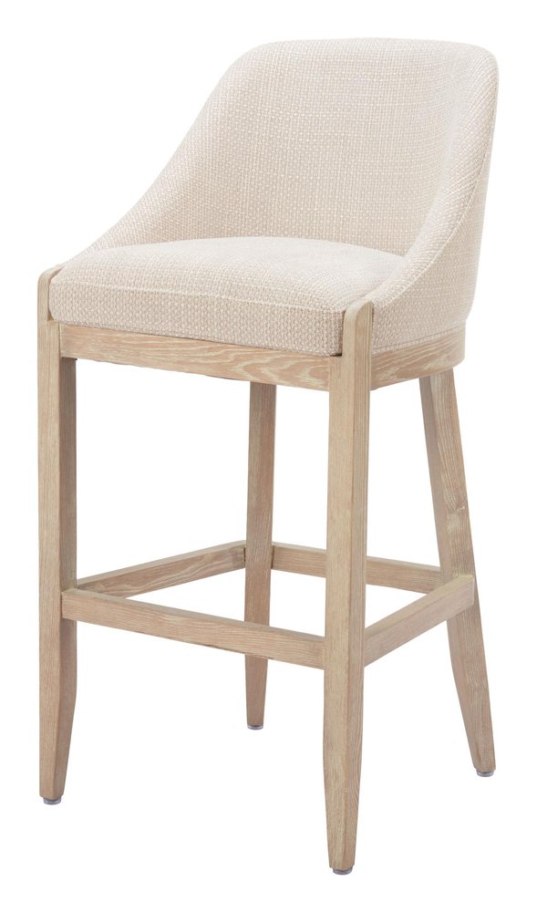 31" Beige And Natural Fabric And Solid Wood Bar Height Bar Chair HomeRoots