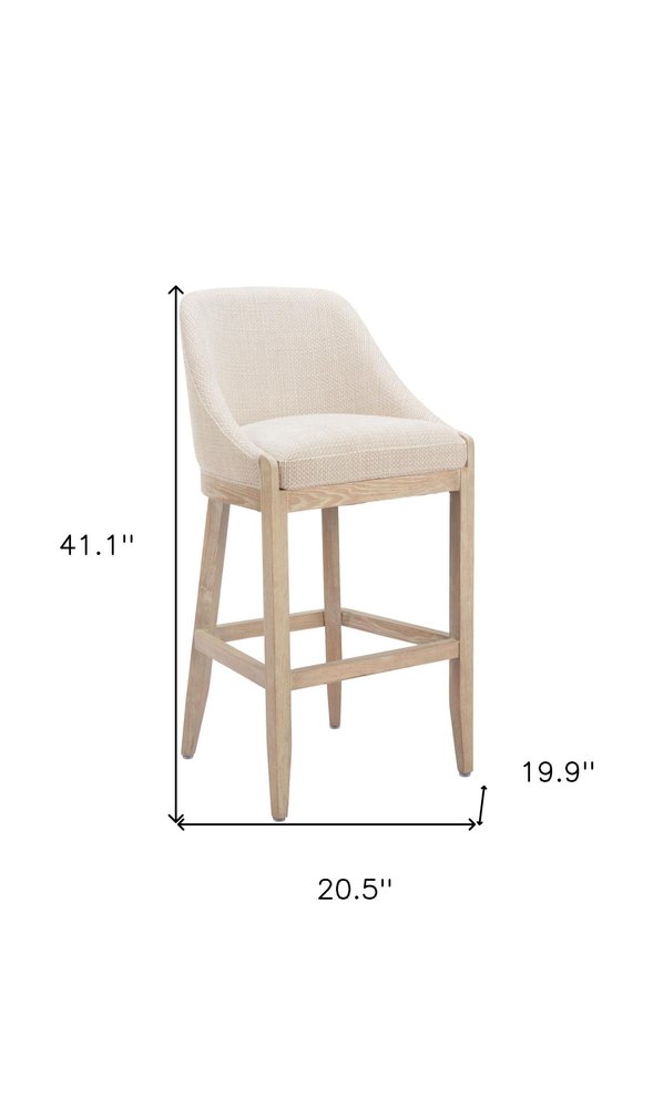 31" Beige And Natural Fabric And Solid Wood Bar Height Bar Chair HomeRoots