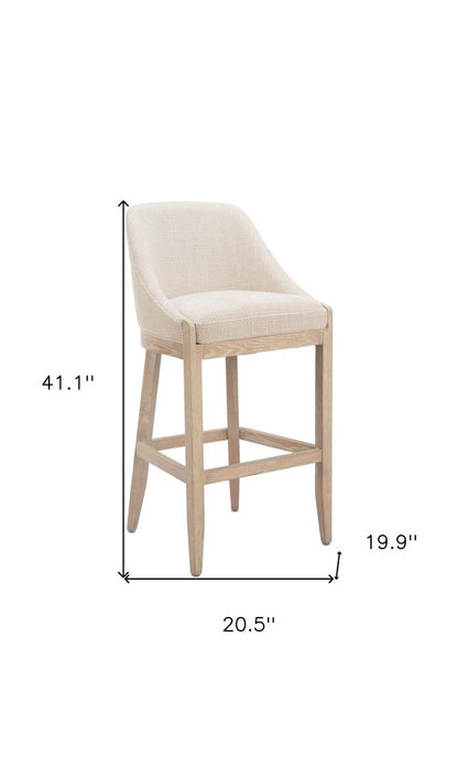 31" Beige And Natural Fabric And Solid Wood Bar Height Bar Chair HomeRoots